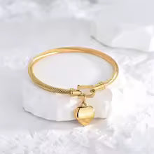 18K Gold stainless steel heart pendant bangle
