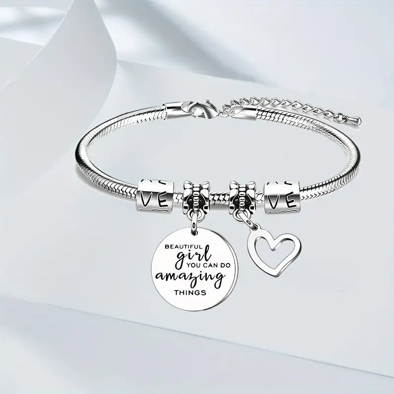 Heart pendant bracelet stainless steel