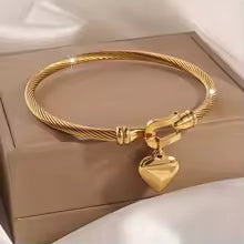 18K Gold stainless steel heart pendant bangle