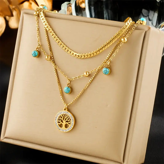 Elegant turquoise tree of life necklace