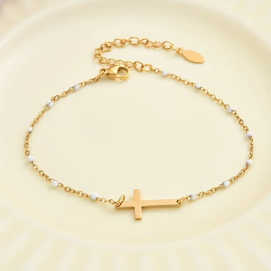 Boho cross with beads bracelet