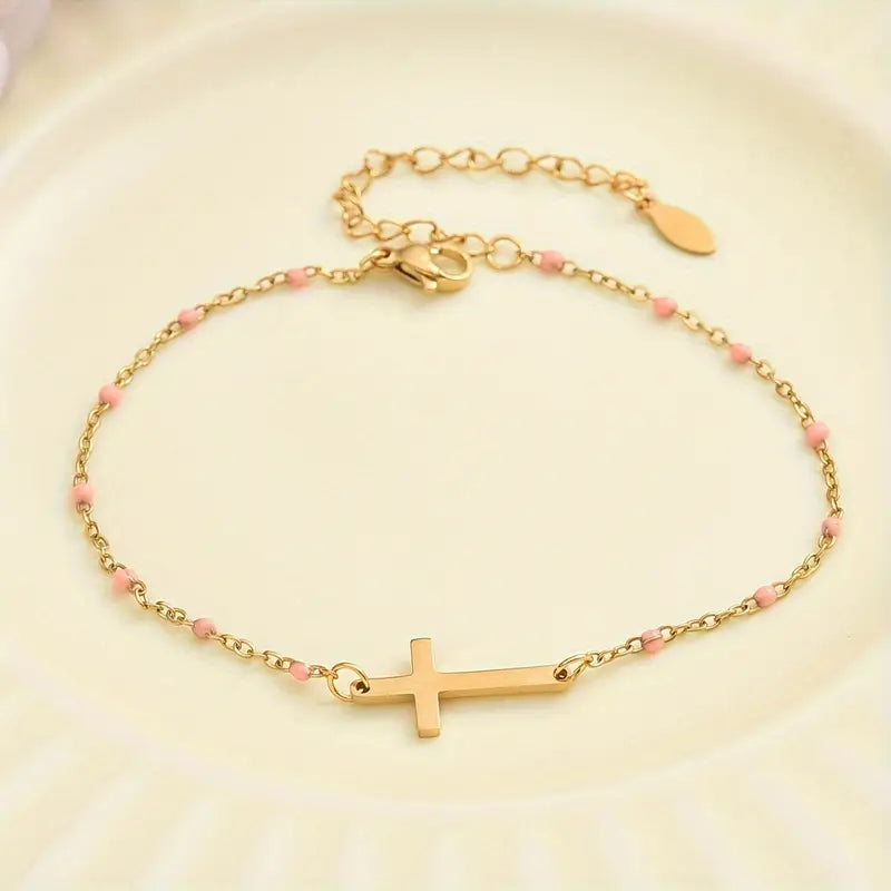 Boho cross with beads bracelet
