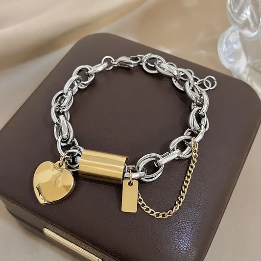 Duo Tone heart stainless steel bracelet