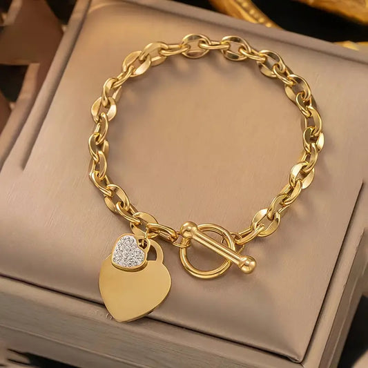 Titanium Elegant heart charm bracelet