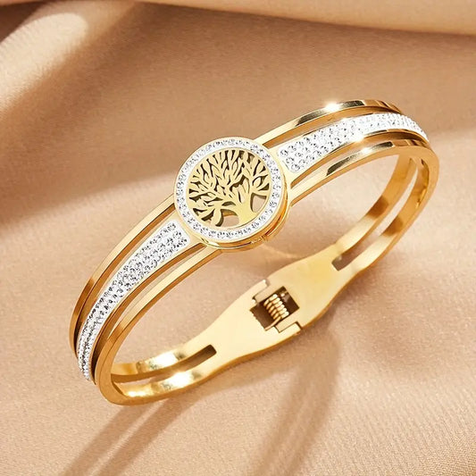 Tree of life stainless steel bangle