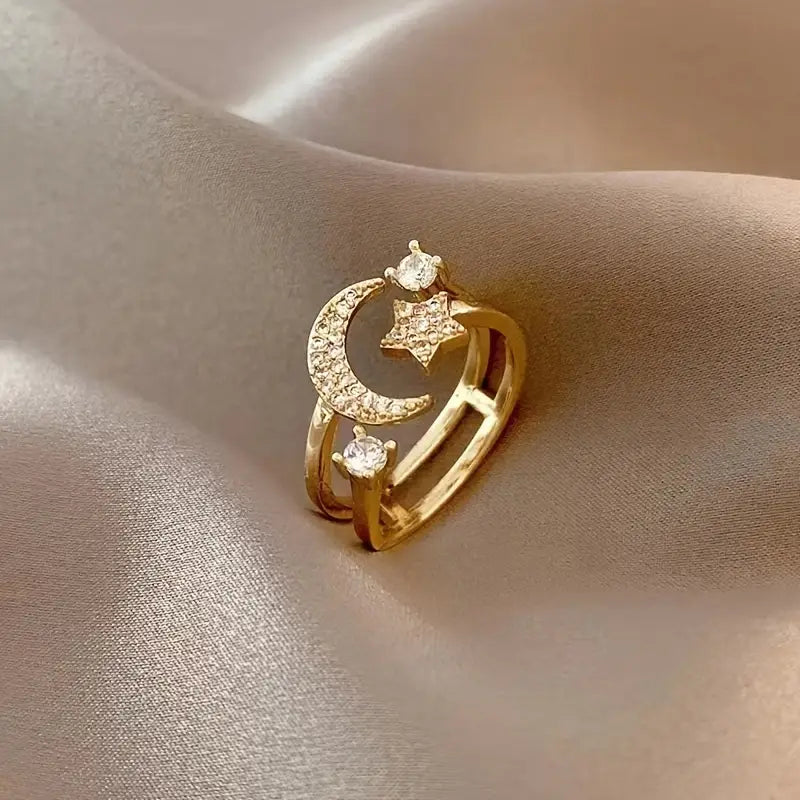 Elegant moon and stars ring