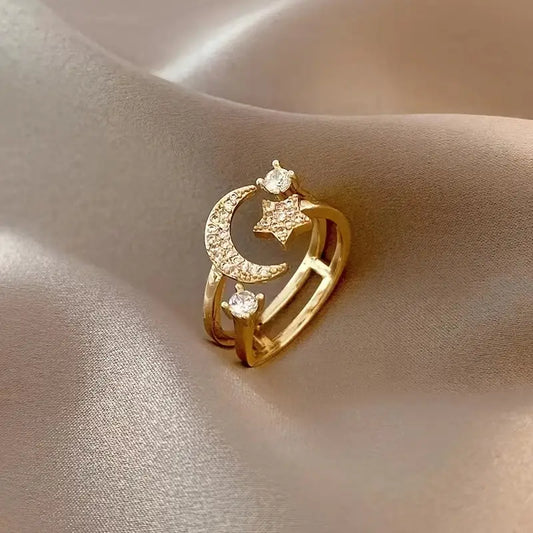 Elegant moon and stars ring
