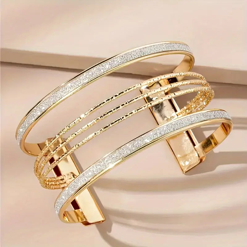 Triple unique design open cuff bangle