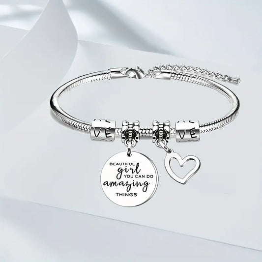 Heart pendant bracelet stainless steel