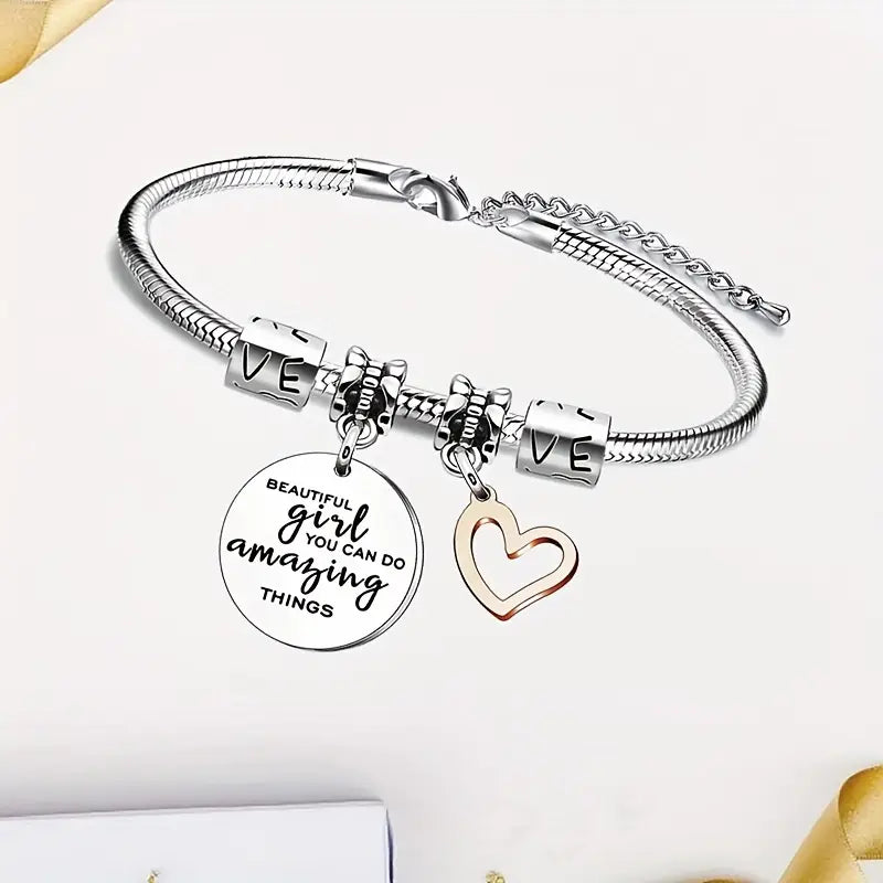 Heart pendant bracelet stainless steel