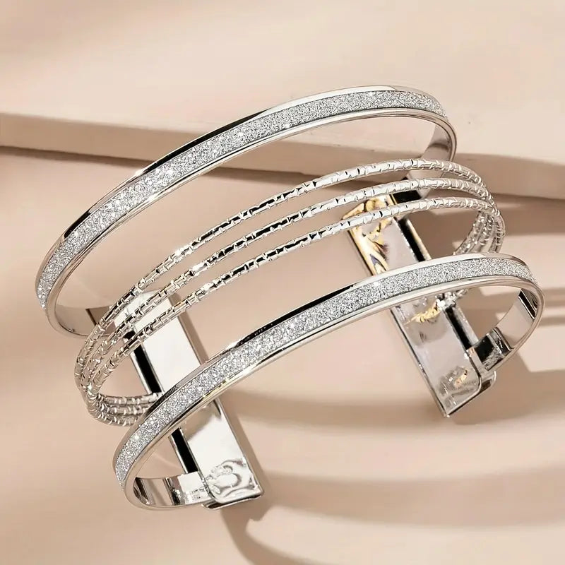 Triple unique design open cuff bangle