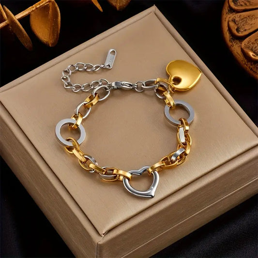 Duo Tone heart stainless  steel bracelet
